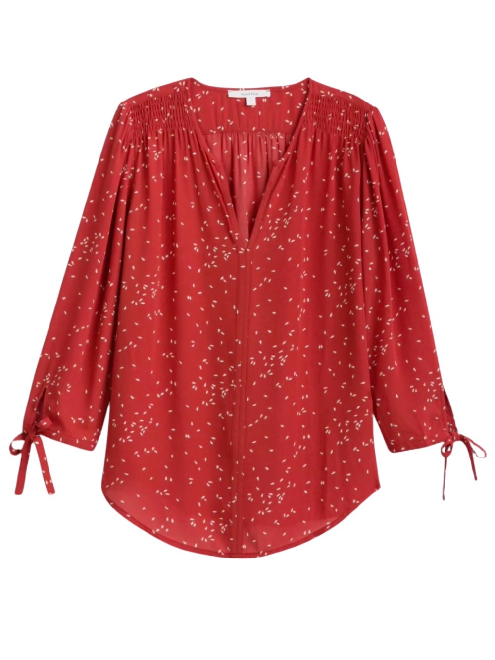 Monday Fun Stitch Fix Amiyah Tie Sleeve Burnt Orange & Abstract Dot Print Blouse